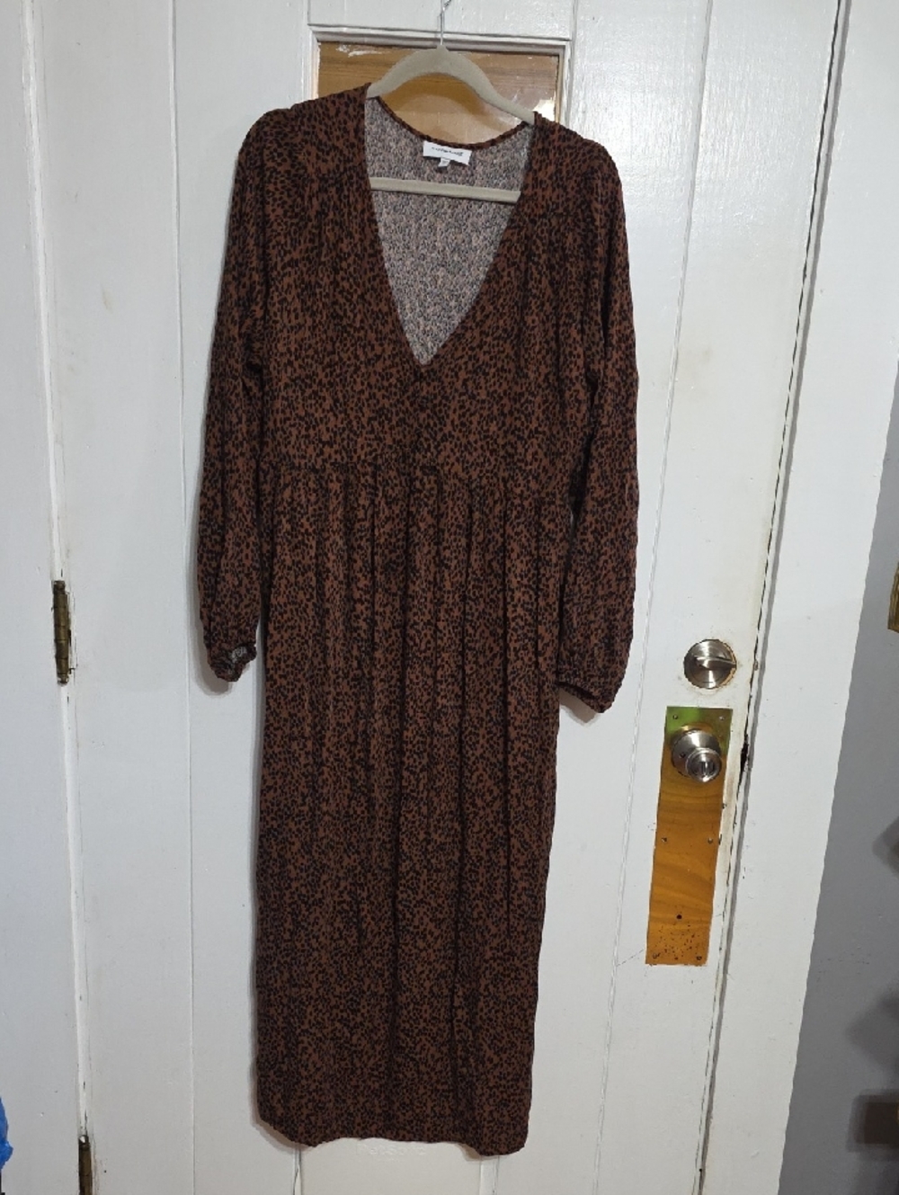 Motherhood Maternity Dress Women's Brown/Black Animal Print Buttons Flowy XL EUC
